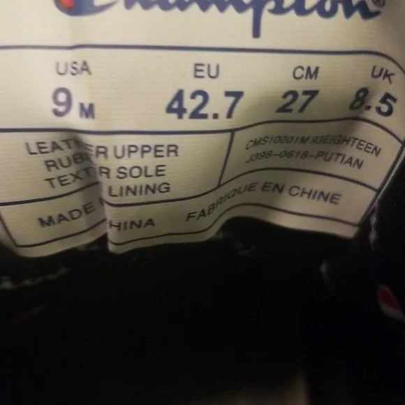 Men's Champion Black Genuine Leather Sneakers with White Rubber Soles; Size 9 - Picture 8 of 10